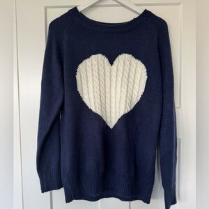 Blue Crew Neck Sweater with large cream Heart Design